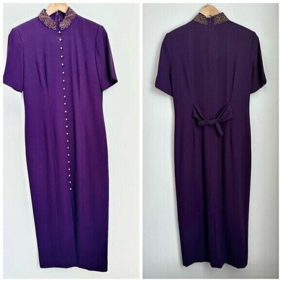 Vintage Liz Claiborne Purple Chinese Style Maxi dress size 10 - Picture 1 of 11